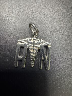 RN Registered Nurse Caduceus Vintage 925 Sterling Silver Bracelet Charm Pendant